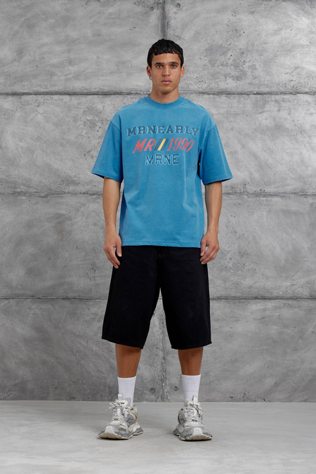 Mavi Mrnearly Yazılı Oversize Tshirt