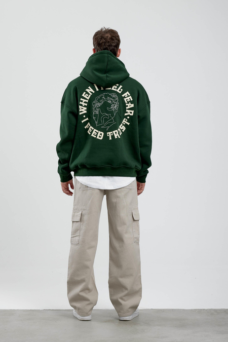 Nakışlı Heykel Baskılı Yeşil Kapüşonlu Sweatshirt