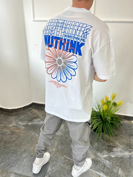 Nomarc Arkası Çiçek Baskılı Beyaz Tshirt