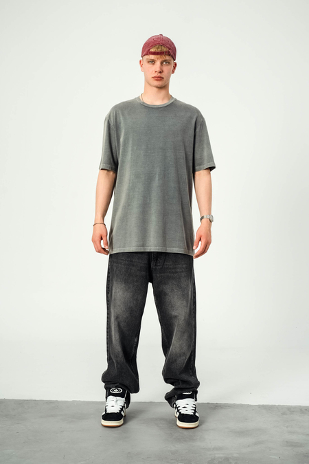 Nomarc Oversize Yıkamalı Gri Tshirt