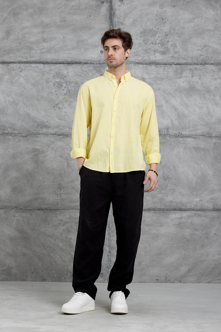 Sarı Gst Keten Oversize Gömlek