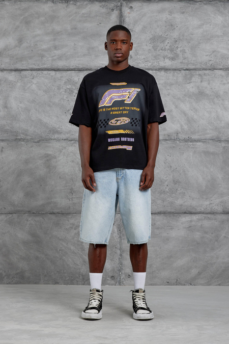Siyah F1 Baskılı Oversize Tshirt