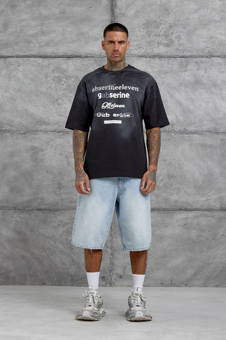 Siyah Gabserine Yazılı Oversize Tshirt