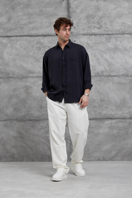 Siyah Modal Kumaş Oversize Gömlek
