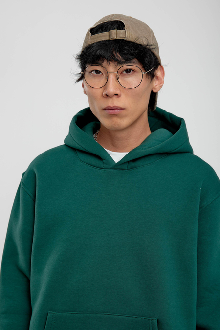 Yeşil Kapüşonlu Basic Şardonlu Sweatshirt