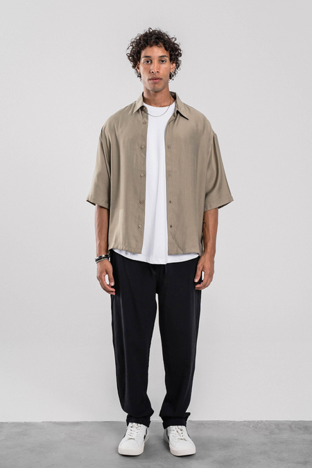 Yeşil Tencel Kumaş Oversize Gömlek