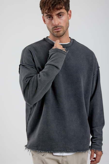 Yırtık Detaylı Yıkamalı Gri Oversize Sweatshirt
