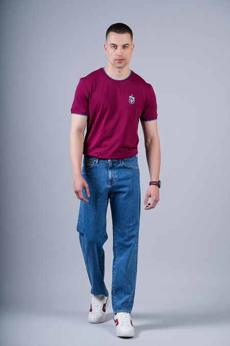 TSHIRT KOL VE YAKA BORDO MAVİ RİBANALI