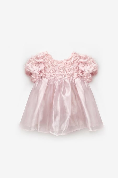 Dusty Rose Rose Detailed Tulle Skirt Girls Dress - Nelia
