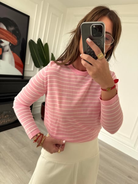Orijinal Marka , Pembe Çizgili , Bisiklet Yaka , Merserize