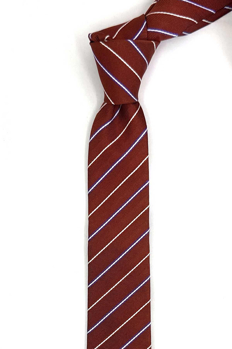 4.6 cm Kiremit Çizgi Desen Ultra Slim İpek Kravat İK2330