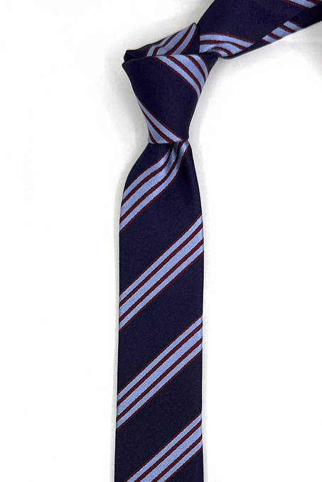4.7 cm Bordo Mavi Çizgi Desen Ultra Slim İpek Kravat İK2338