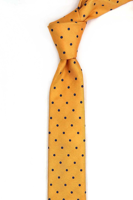 4.5 cm Sarı Puantiye Desen Ultra Slim İpek Kravat İK2320