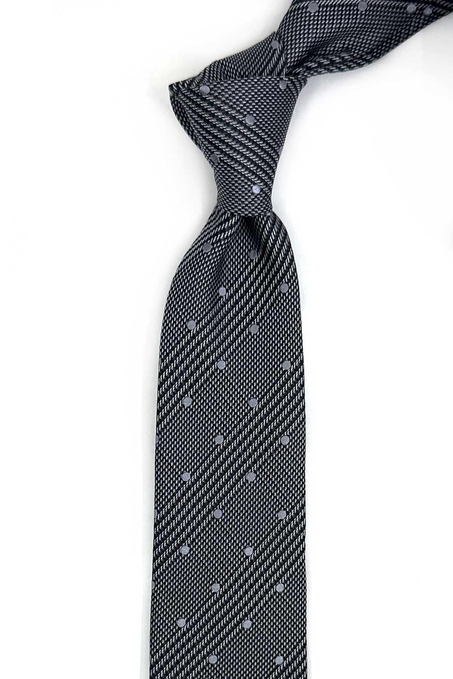 6.5 cm Gri Ekose Desen İtalyan İpek Kravat İK2308