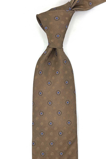 Acton Style Kahve Çiçek Desen İtalyan İpek Kravat İK1964