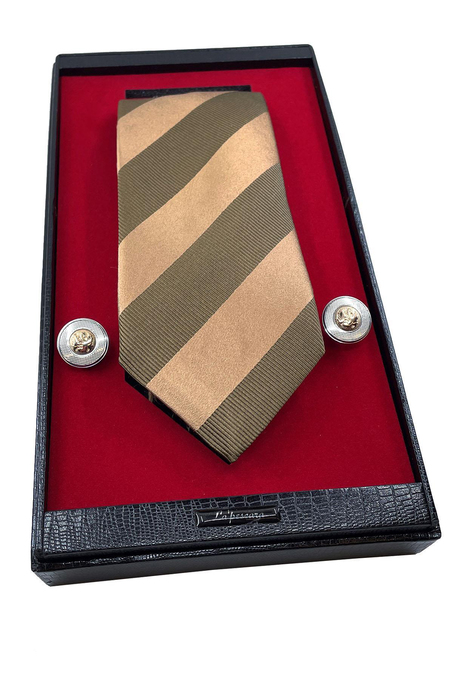 Altın Renk İtalyan İpek Kravat Çelik Kol Düğmesi Erkek Hediye Seti SKS