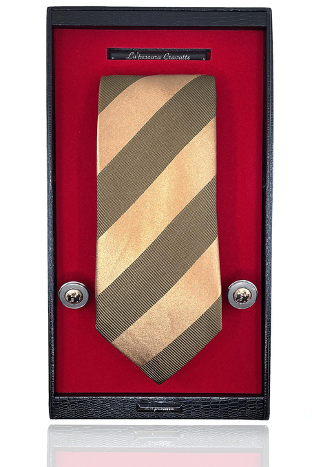 Altın Renk İtalyan İpek Kravat Çelik Kol Düğmesi Erkek Hediye Seti SKS