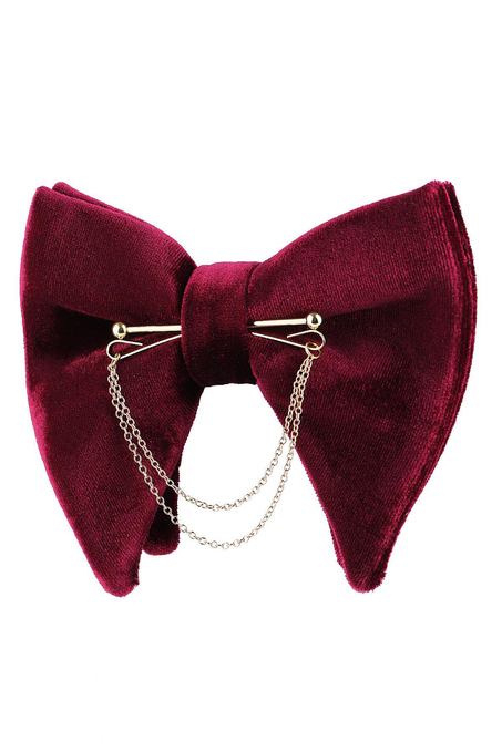 Altın Renk Zincirli Bordo Kadife Büyük Papyon  P1403 