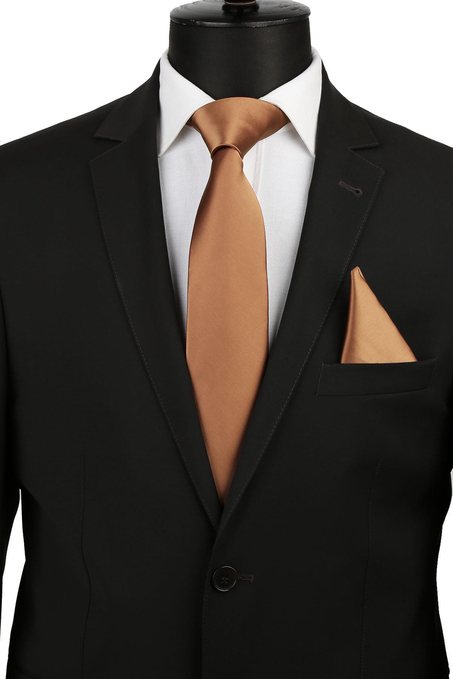 Bakır Mendilli Düz Saten Kravat 1602