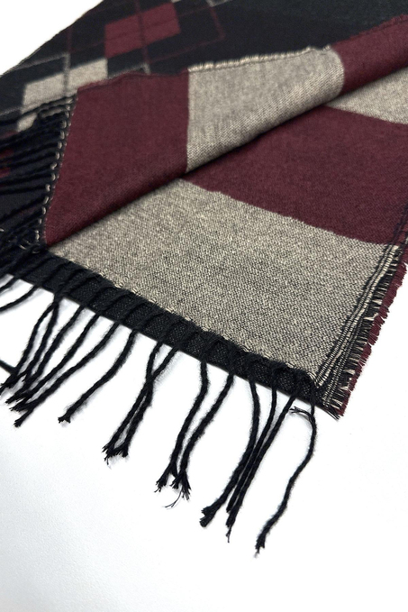 Bej - Bordo Baklava Desen Erkek Kaşkol K533