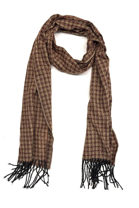 Bej - Bordo Motif Desen Erkek Kaşkol K559