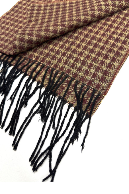 Bej - Bordo Motif Desen Erkek Kaşkol K559