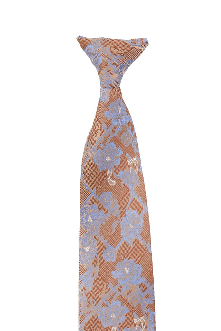 Bej Çiçek Desen Klipsli Kravat KLP363