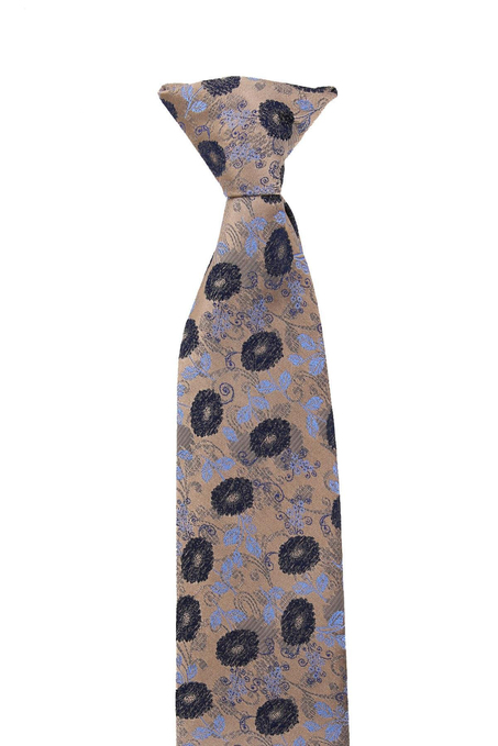 Bej Çiçek Desen Klipsli Kravat KLP435