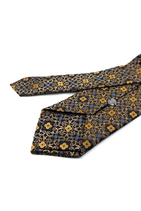 Bej Kahve Motif Desen Mendilli Klasik Kravat KK13925