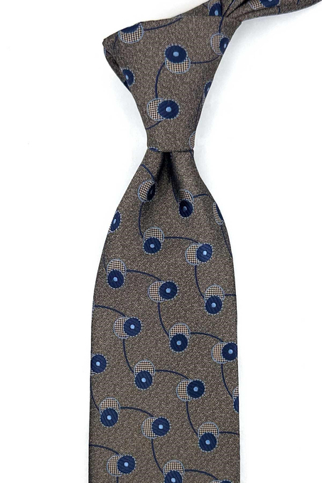 Bej Lacivert Motif Desen Mendilli Klasik Kravat KK13978