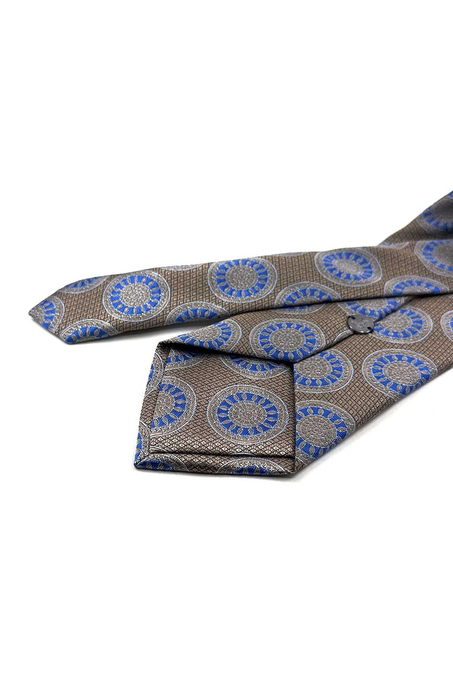 Bej Mavi Motif Desen Mendilli Klasik Kravat KK13973