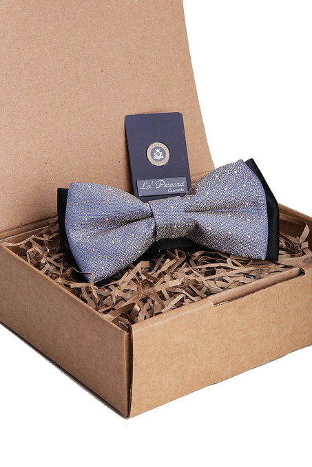 Bej - Mavi Puantiye Desen Papyon P1213