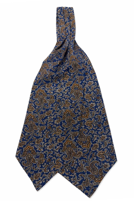 Bej Mavi Şal Desen İtalyan İpek Ascot Kravat SAC95