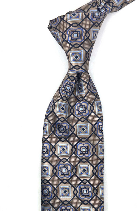 Bej Motif Desen Mendilli Klasik Kravat KK13771