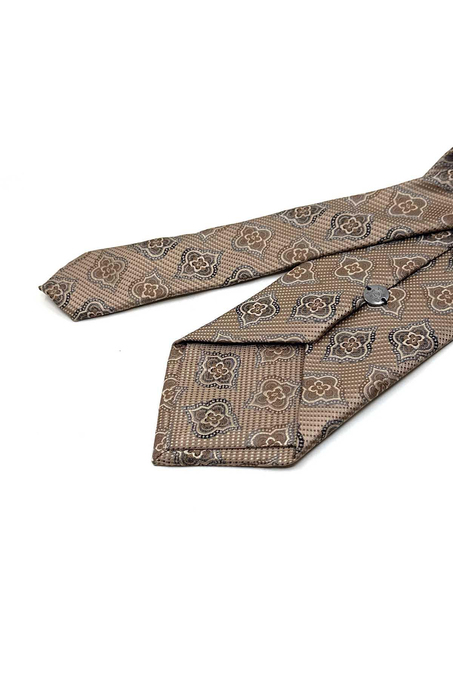 Bej Motif Desen Mendilli Klasik Kravat KK13615