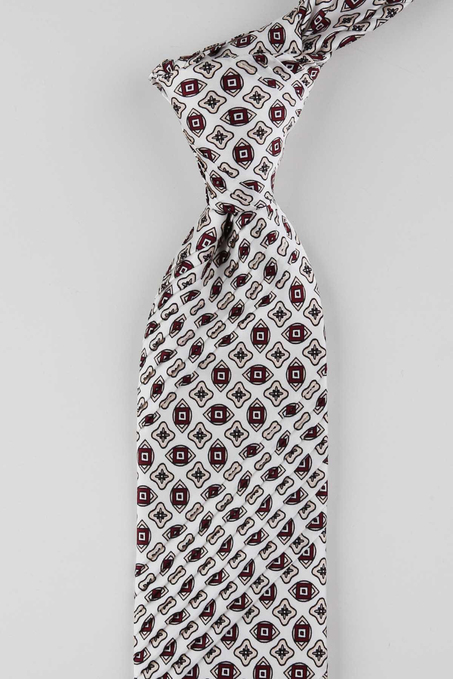 Beyaz Bordo Motif Desen İtalyan İpek Piliseli Kravat EST253