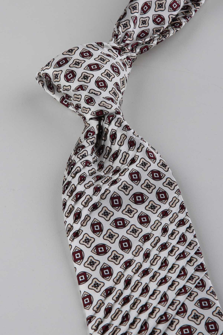 Beyaz Bordo Motif Desen İtalyan İpek Piliseli Kravat EST253