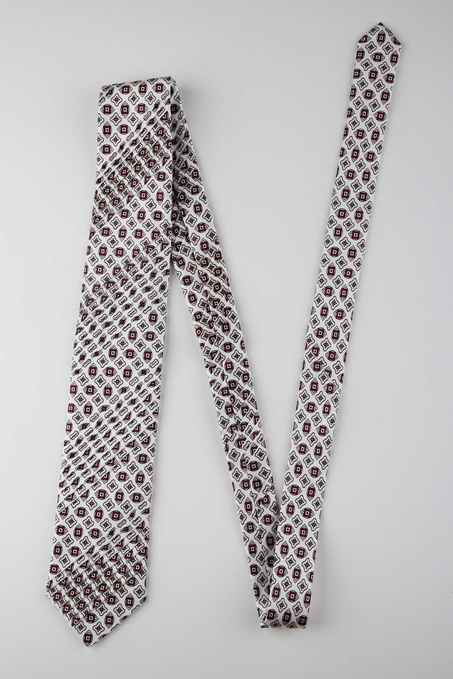 Beyaz Bordo Motif Desen İtalyan İpek Piliseli Kravat EST253