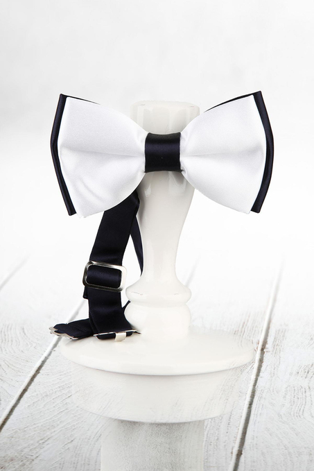 Beyaz - Lacivert Renk Saten Papyon SP53