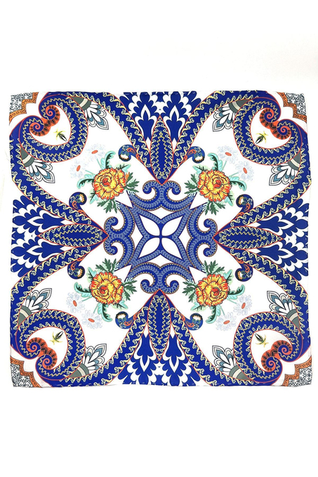 Beyaz - Mavi Motif Desen Erkek Cep Mendili SPS553-29