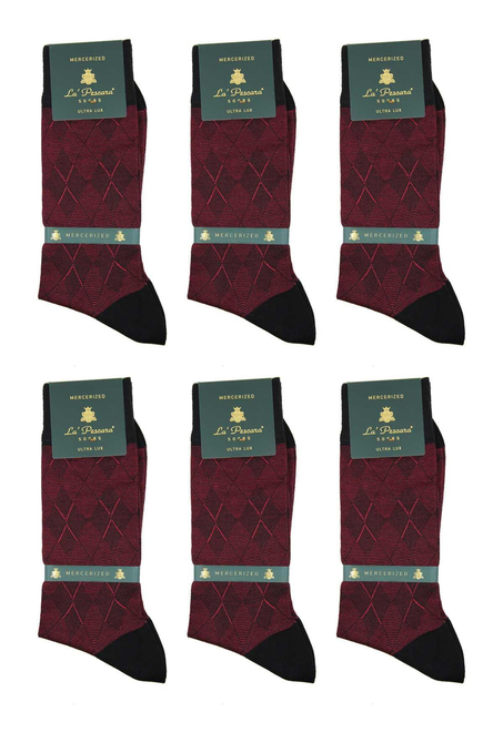 Bordo Baklava Desen 6lı Merserize Ultra Lüks Erkek Çorap CRP335