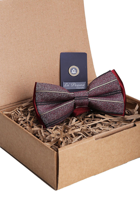 Bordo - Bej Çizgi Desen Papyon P1160