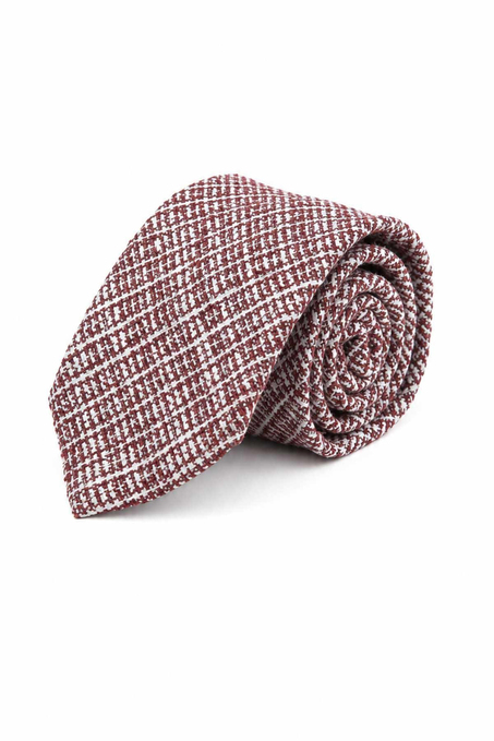 Bordo Beyaz Klasik Keten Kravat KK13876