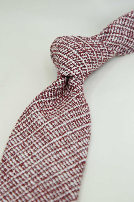 Bordo Beyaz Klasik Keten Kravat KK13876