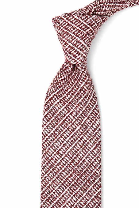 Bordo Beyaz Klasik Keten Kravat KK13876