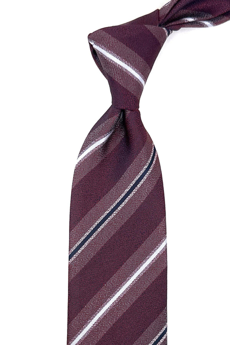 Bordo Çizgi Desen Mendilli Klasik Kravat KK11964