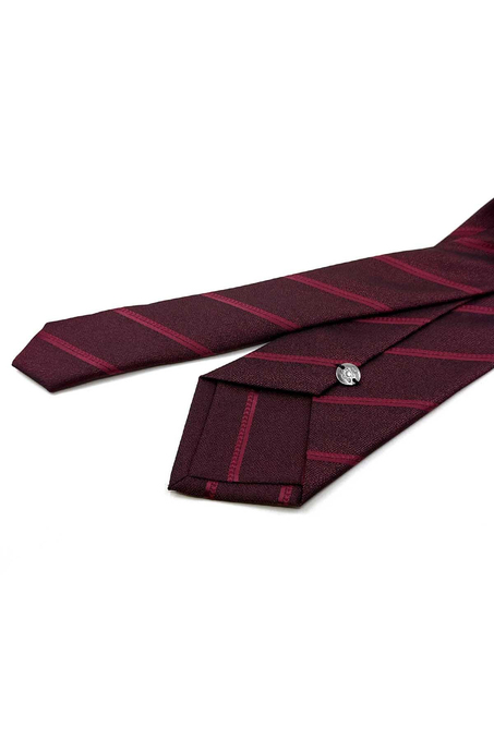 Bordo Çizgi Desen Mendilli Klasik Kravat KK14128