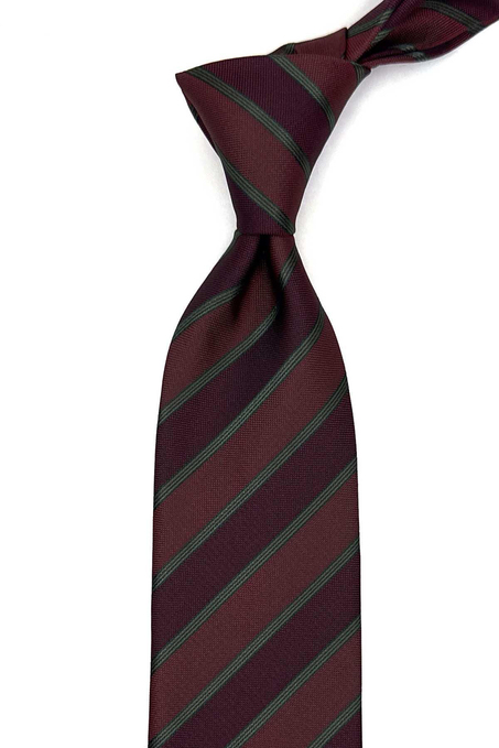Bordo Çizgi Desen Mendilli Klasik Kravat KK12882
