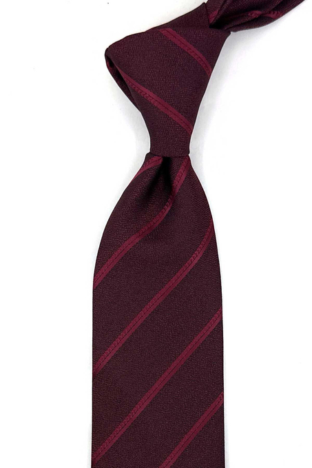 Bordo Çizgi Desen Mendilli Klasik Kravat KK14128