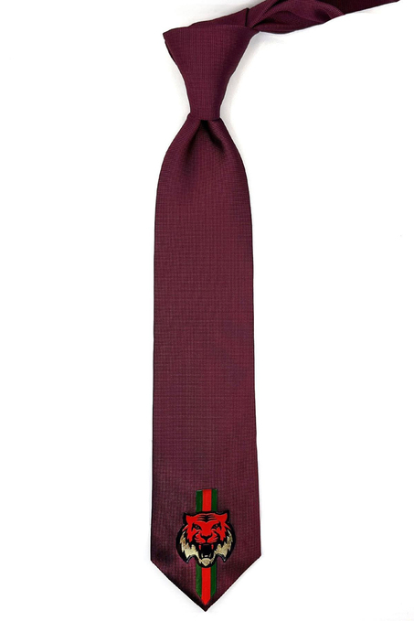Bordo Düz Kaplan Arma Baskılı Kravat KK11697